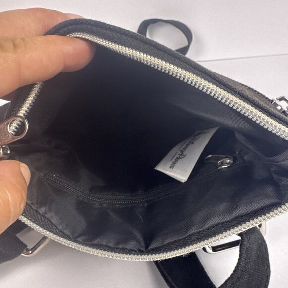 Disney Parks Mickey Mouse Crossbody Purse Black White Stripe Adjustable Bag - Picture 5 of 6